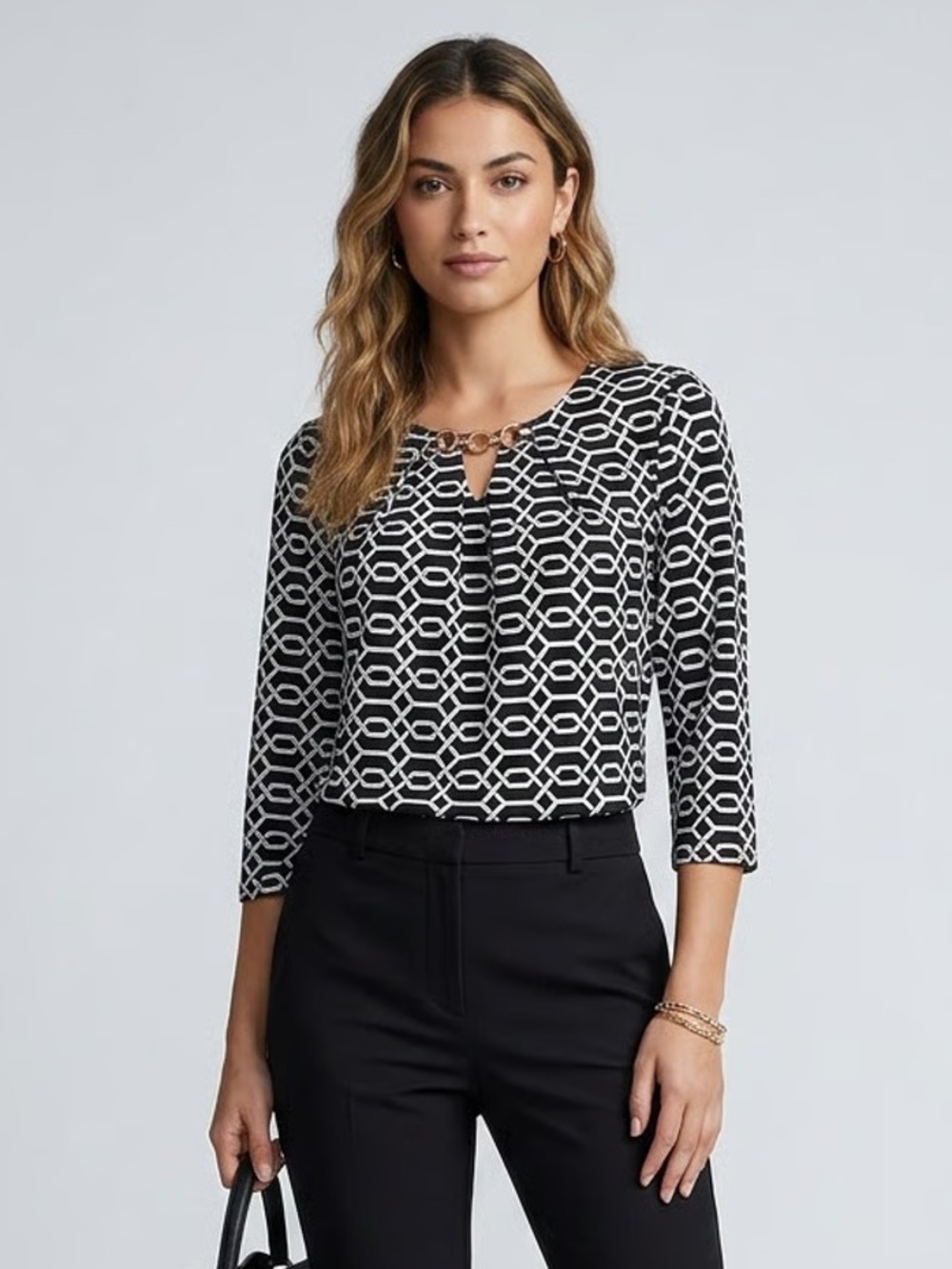 TIFFANY & GREY | Geometric Patterned Blouse Sz MP